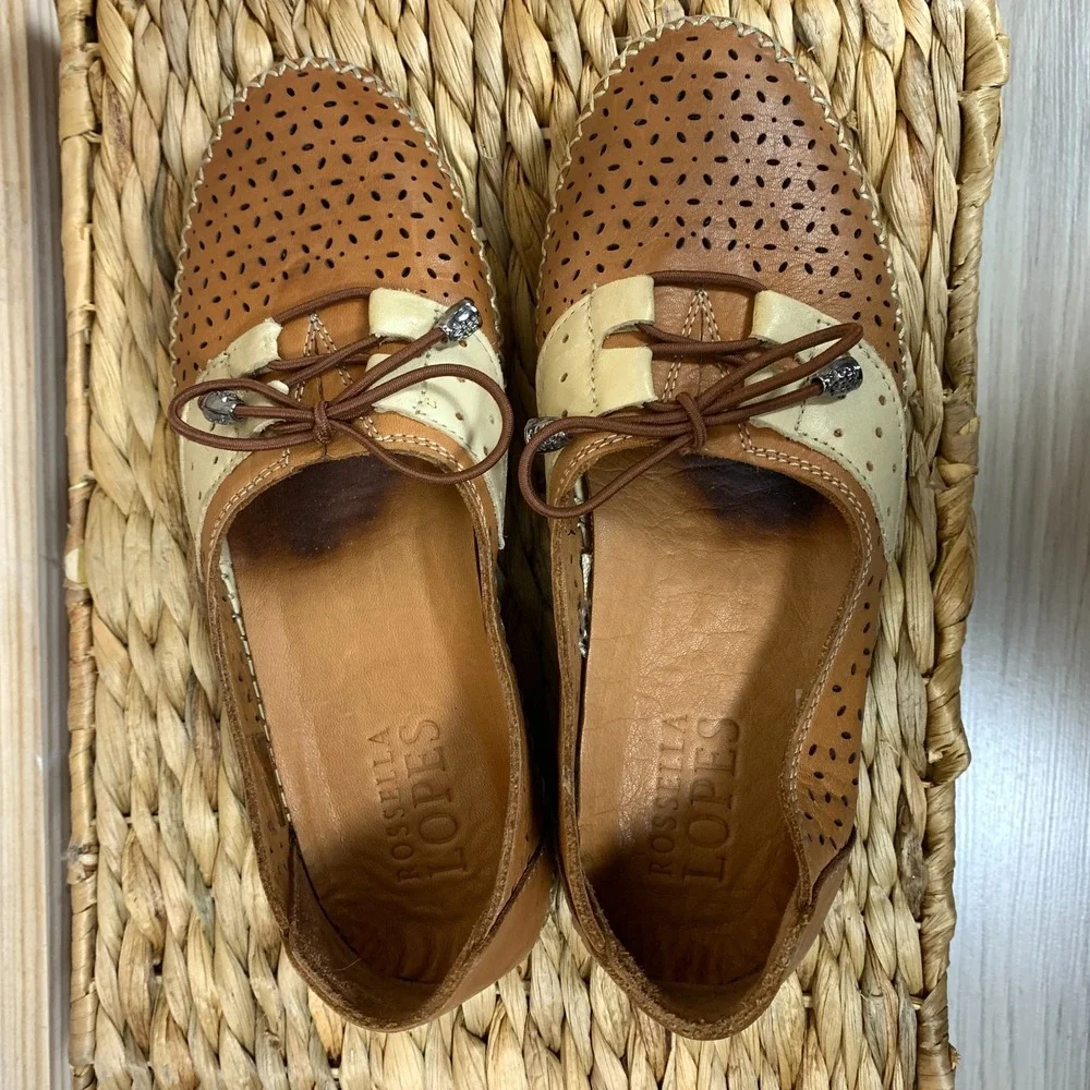 Rossella Lopes‎ Italian Shoes Womens 36 Perforated Leather Loafers Thick Stitch